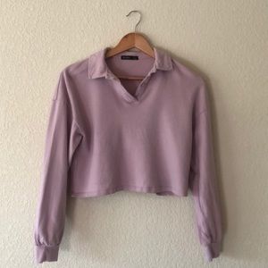 ASOS Lilac Long-Sleeve Collared Crop Top